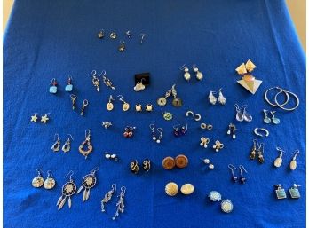 Large Lot Of Earrings Approximately 40 Pairs ,Some Signed ,plus Individual Earrings