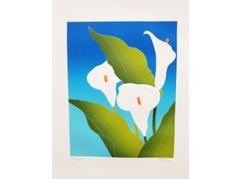Beautiful Calla Lilies Serigraph Art Print Numbered 93 Of 200 Signed By Artist