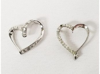 Two Sterling Silver & Rhinestone Heart Pendants