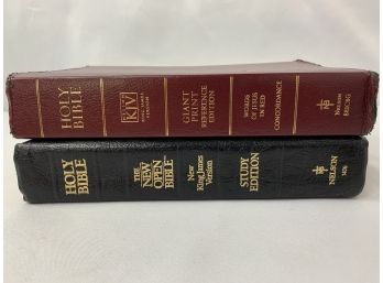 Two Holy Bibles - New King James Version With Leather Cover & Giant Print Reference Edition