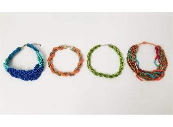 Four Multi-Color Beaded & Braided Collar Necklaces
