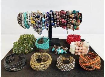 Large Colorful Assortment Of Ladies Beaded Bracelets