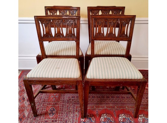 Vintage Hand Carved Side Upholstered Seat Sided Chairs (4)