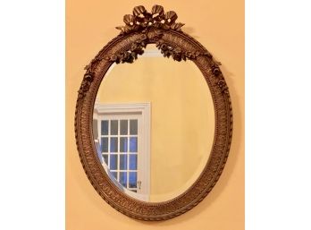 French Carved Gilt Beveled Glass Oval Mirror
