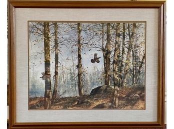 Woodland Watercolor With Grouse, Sgd. David Hagerbaumer