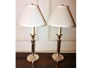 Pair Silvered Weighted Candlestick Lamps