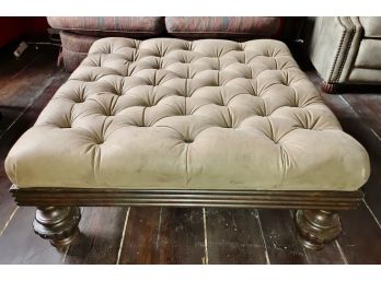 Tufted Antiqued Tan Leather Ottoman