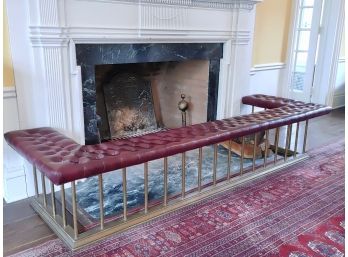 Chesterfield Leather And Brass Fire Place Rail