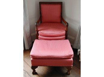 Custom Upholstered English Open Arm Chair & Ottoman
