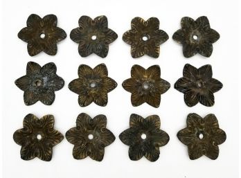 A Set Of 12 Antique Bronze Floral Discs