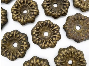 A Set Of 12 Antique Bronze Floral Discs, Or Drip Pans