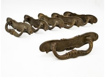 A Set Of Curvaceous And Large Antique Bronze Door Handles