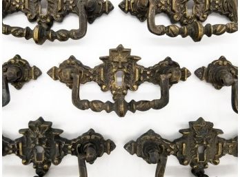 A Set Of 19th Century Male 'Faccia' Motif Cast Bronze Handles And Keyhole Cover Backplates
