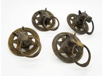 A Set Of 4 Antique Bronze Horse Tie Rings And Plates