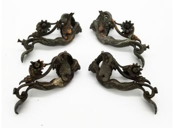 A Set Of 4 Intricate And Ornate Cast Bronze Figural Handles
