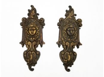 A Pair Of Large Antique Bronze Push Plates Or Plaques