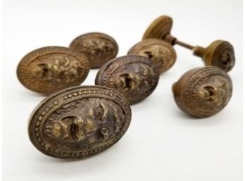 A Set Of 8 Large Antique Bronze Lion Head Doorknobs