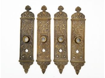 A Set Of 4 Antique Bronze Ornately Cast Backplates 1 Of 2