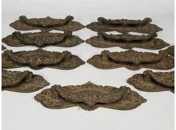 A Set Of 11 Antique Bronze Door Handles, Some With Mail Slots Marked 'Cartas'