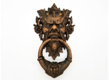 A Huge Antique Cast Metal Gargoyle Head Door Pull Or Knocker (not Bronze)