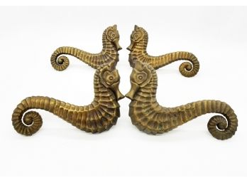 Two Pair Massive Antique Bronze Seahorse Door Handles