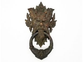 A Huge Antique Cast Bronze Gargoyle Head Door Pull Or Knocker 1 Of 2