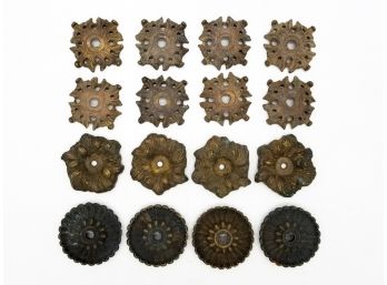 A Grouping Of Victorian Bronze Drilled Floral Discs, Or Drip Pans
