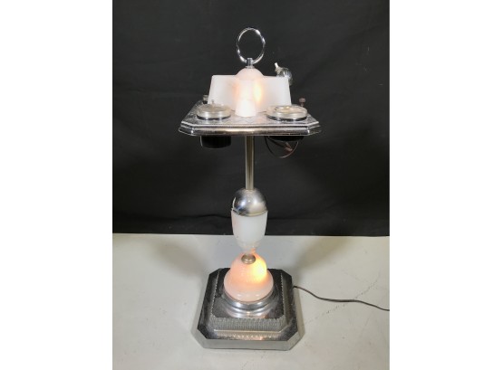 Phenomenal 1930's Chrome Art Deco Cigar Lighted Smoking Stand With Electric Lighter - LIGHTER WORKS !