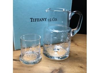 Lovely TIFFANY & Co Bedside Water Carafe  & Glass - Pretty Etched Design - Original Tiffany Box  - MINT !