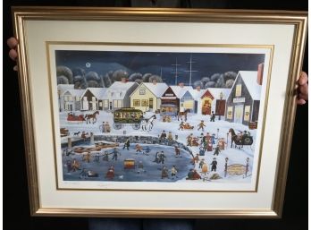 Fantastic MYSTIC SEAPORT - WINTER - Signed & Numbered Print By Listed Folk Artist CAROL DYER 211 Of 850