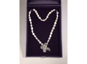 Wonderful Sterling Siver & Large Freshwater Pearl Necklace - VERY Nice Piece - Made In Israel - 19-12'
