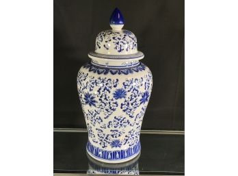 HUGE Blue & White Lidded Ginger Jar - VERY LARGE - Over TWO  FEET Tall - No Damage - Great Decorative Piece