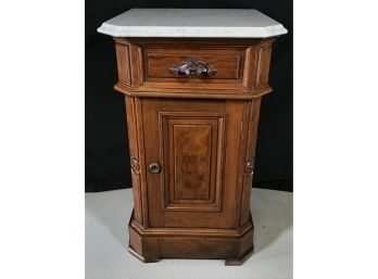Gorgeous Antique Eastlake Victorian Side Table - Night Stand With Marble Top & Carved Drawer Pull - C.1880