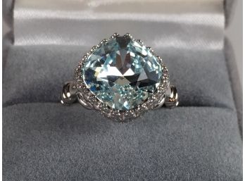 Wonderful Sterling Silver Ring With Large Aquamarine Colored Stone - VERY High Quality - SUPER NICE RING !