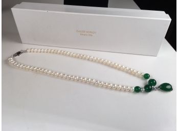 Very Nice Strand Of Freshwater Pearls With Lovely Jade Beads & Pendant  - Claude Morady-Beverly Hills