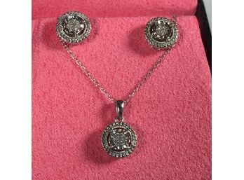 Lovely Sterling Silver & Diamond 16' Necklace & Earring Set - New In Box - GREAT GIFT IDEA - LAST ONE !
