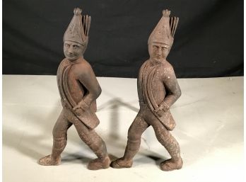Antique Cast Iron Hessian Soldiers Andirons - HIGHLY Detailed - Very Nice Desirable Pair - Estate Fresh !