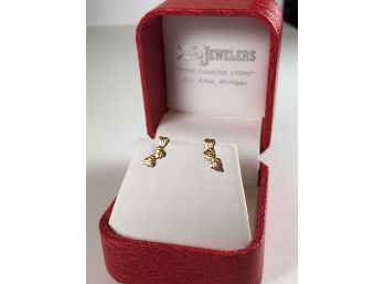 Lovely Simple Three Leaf Earrings 14kt Yellow Gold & 14kt Rose Gold - Nice Simple & Elegant With Gift Box