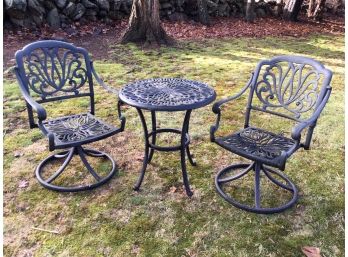 Fantastic Three Piece Cast Metal Bistro Set - Table And Two Spring Chairs - GREAT Set - Paid $750