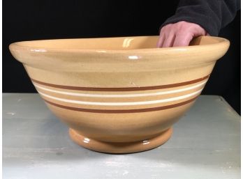 ENORMOUS Antique Yellow Ware Striped Mixing Bowl - BEST & BIGGEST ONE IVE EVER SEEN  !