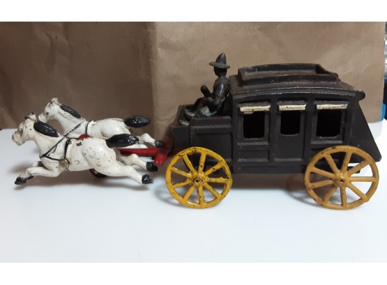 Cast Iron Stagecoach With Horses And Driver