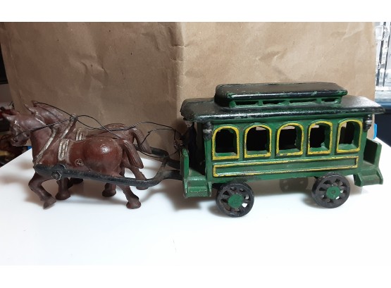 Cast Iron Trolley Car With Horse And Driver