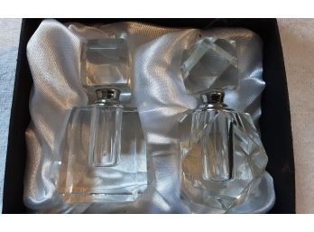 Pair Crystal Signed Perfume Bottles By Oleg Cassini