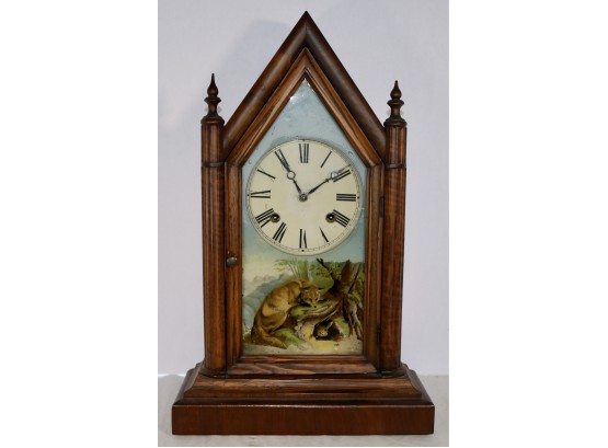 Antique Camera, Kuss & Co. Clock With  Reverse Painted Fox Scene
