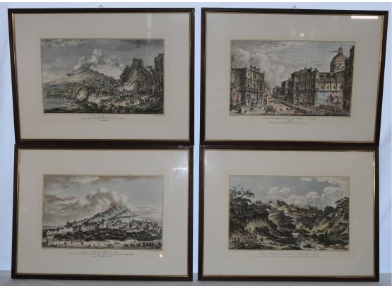 Set Of Four French Antique Hand-Colored Etchings
