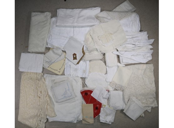 Box Of Assorted Antique Linens