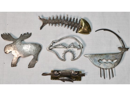 Collection Of Sterling Silver Animal Brooches