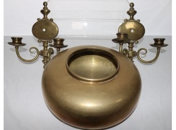 Vintage Brass Bowl And Sconces