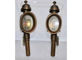 Pair Antique Limehouse Lamp Brass Carriage Sconces