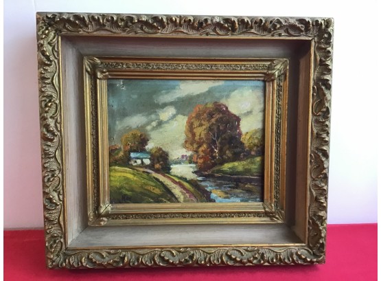 Beautiful House By River Oil On Board